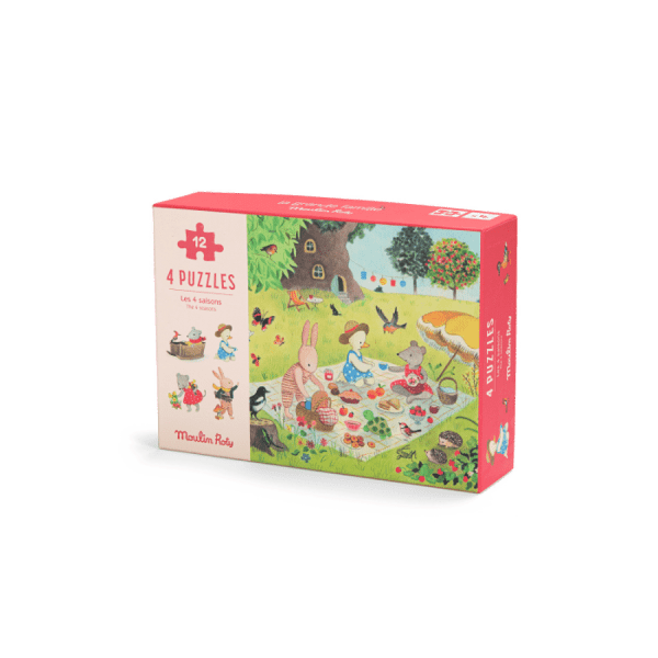 Moulin Roty - 4 mini puzzles Les saisons 12 pièces