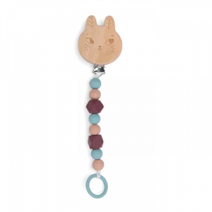 Moulin Roty - Attache-tétine bois et silicone Lapin