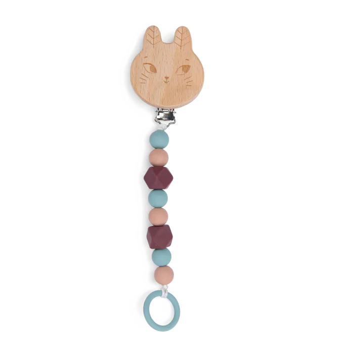 Moulin Roty - Attache-tétine bois et silicone Lapin