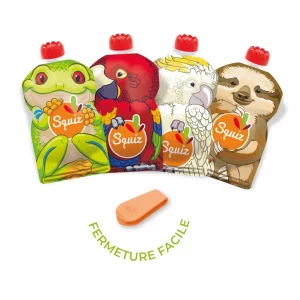 SQUIZ - Lot de 4 gourdes réutilisables - AMAZONIE 130 ml