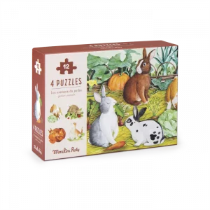 Moulin Roty - 4 mini puzzles Les animaux du jardin