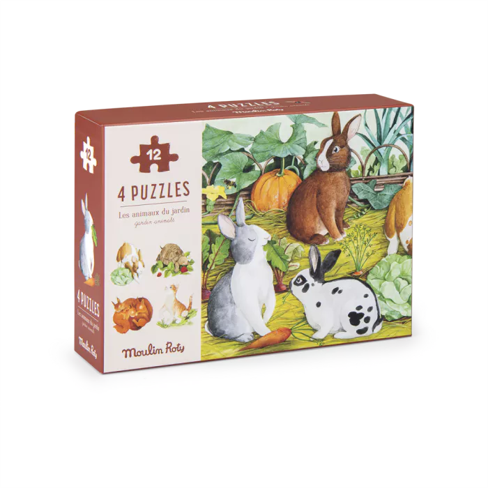 Moulin Roty - 4 mini puzzles Les animaux du jardin