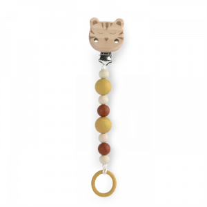 Moulin Roty - Attache-tétine bois silicone tigre