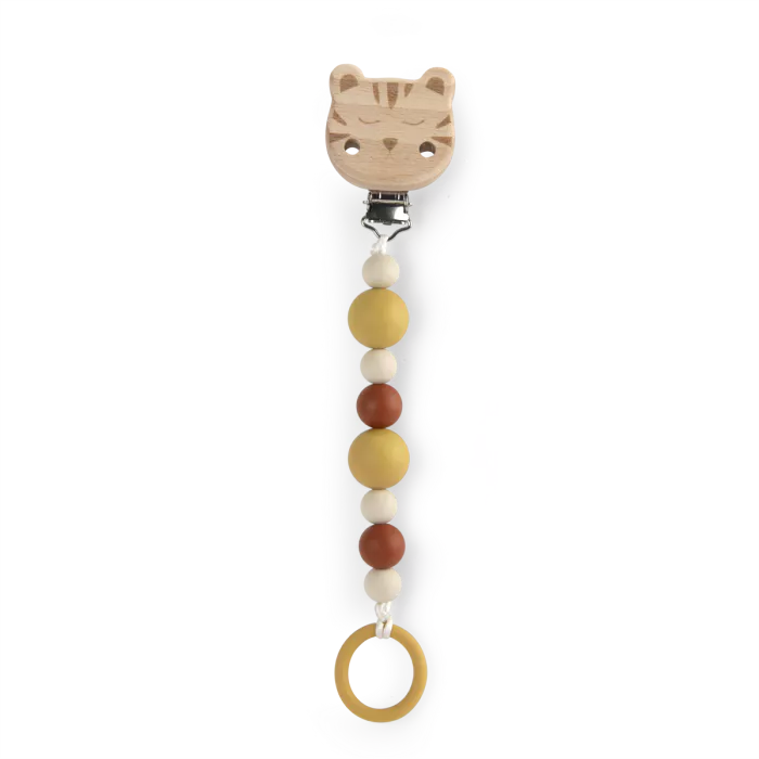 Moulin Roty - Attache-tétine bois silicone tigre